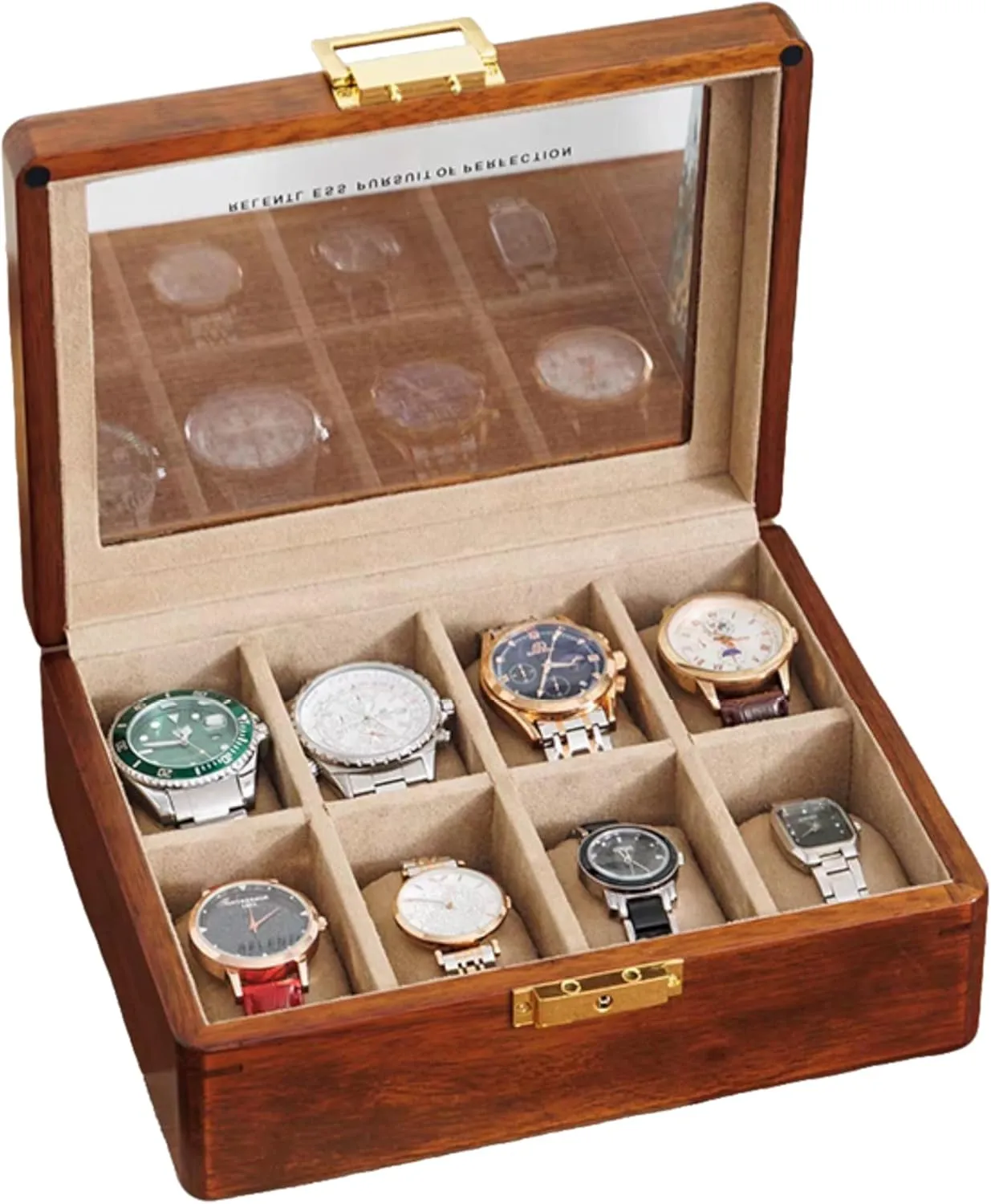 For Men Women Luxury Wooden Display Organizer recline street unending fluctuate constituent burgess Storage Holder Solid Wood Watch Box 8 Slots With Glass Lid Walnut Collection Case 