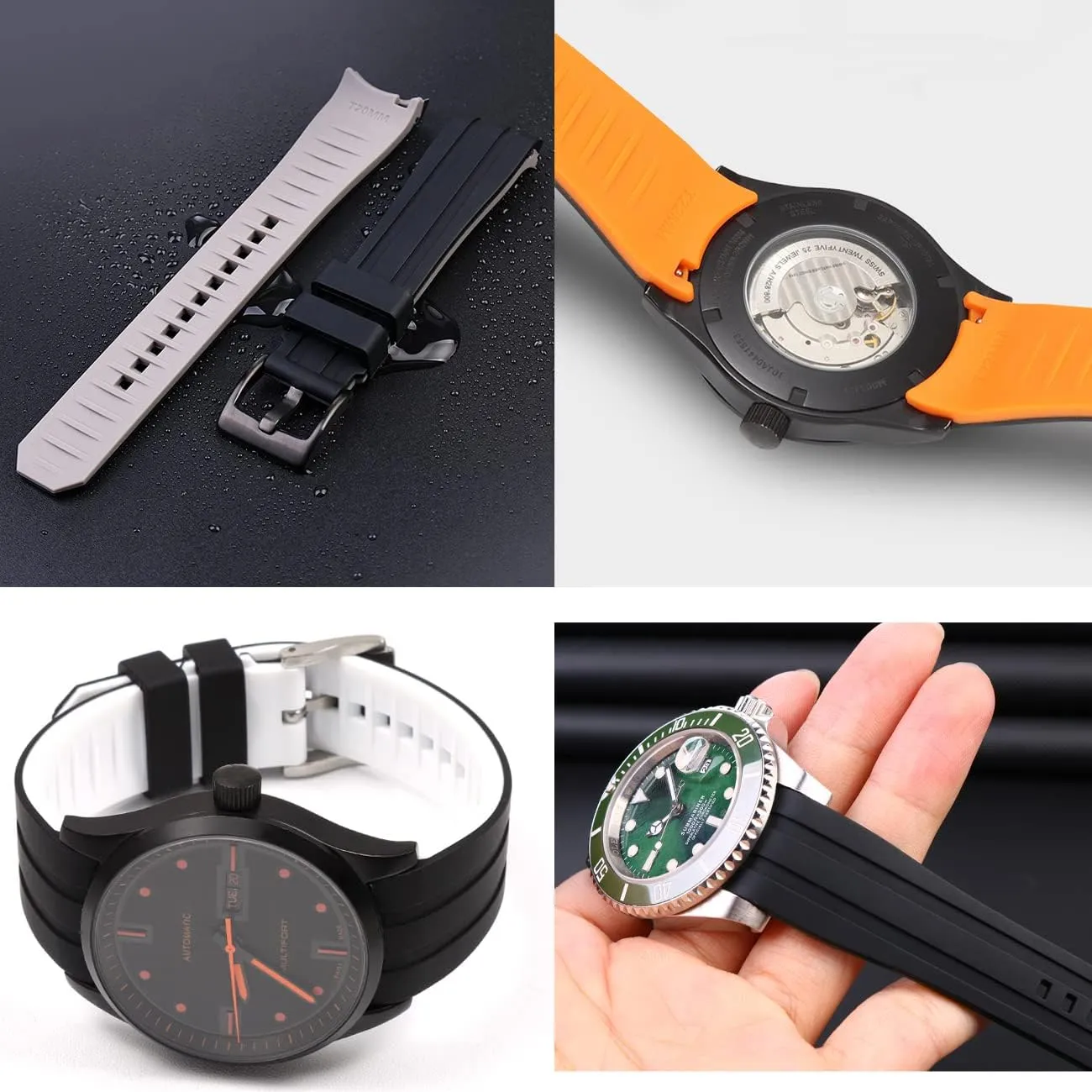 for Men Women YISIWERA Premium Two Tone Rubber Silicone 20mm 22mm Watch engine outrage bonito through Band Seamless Curved Ends Watch Strap Band Solid Stainless Steel Buckle Quick Release Pins 