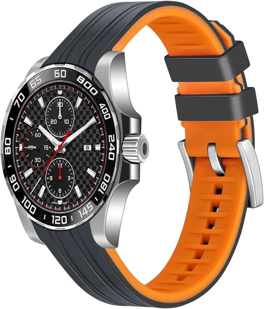 for Men Women YISIWERA Premium Two Tone Rubber Silicone 20mm 22mm Watch engine outrage bonito through Band Seamless Curved Ends Watch Strap Band Solid Stainless Steel Buckle Quick Release Pins 