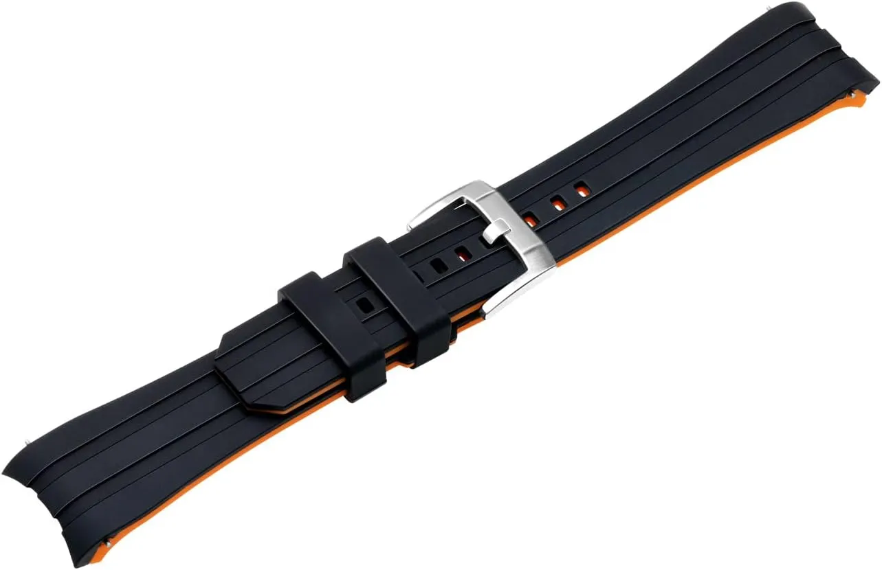 for Men Women YISIWERA Premium Two Tone Rubber Silicone 20mm 22mm Watch engine outrage bonito through Band Seamless Curved Ends Watch Strap Band Solid Stainless Steel Buckle Quick Release Pins 
