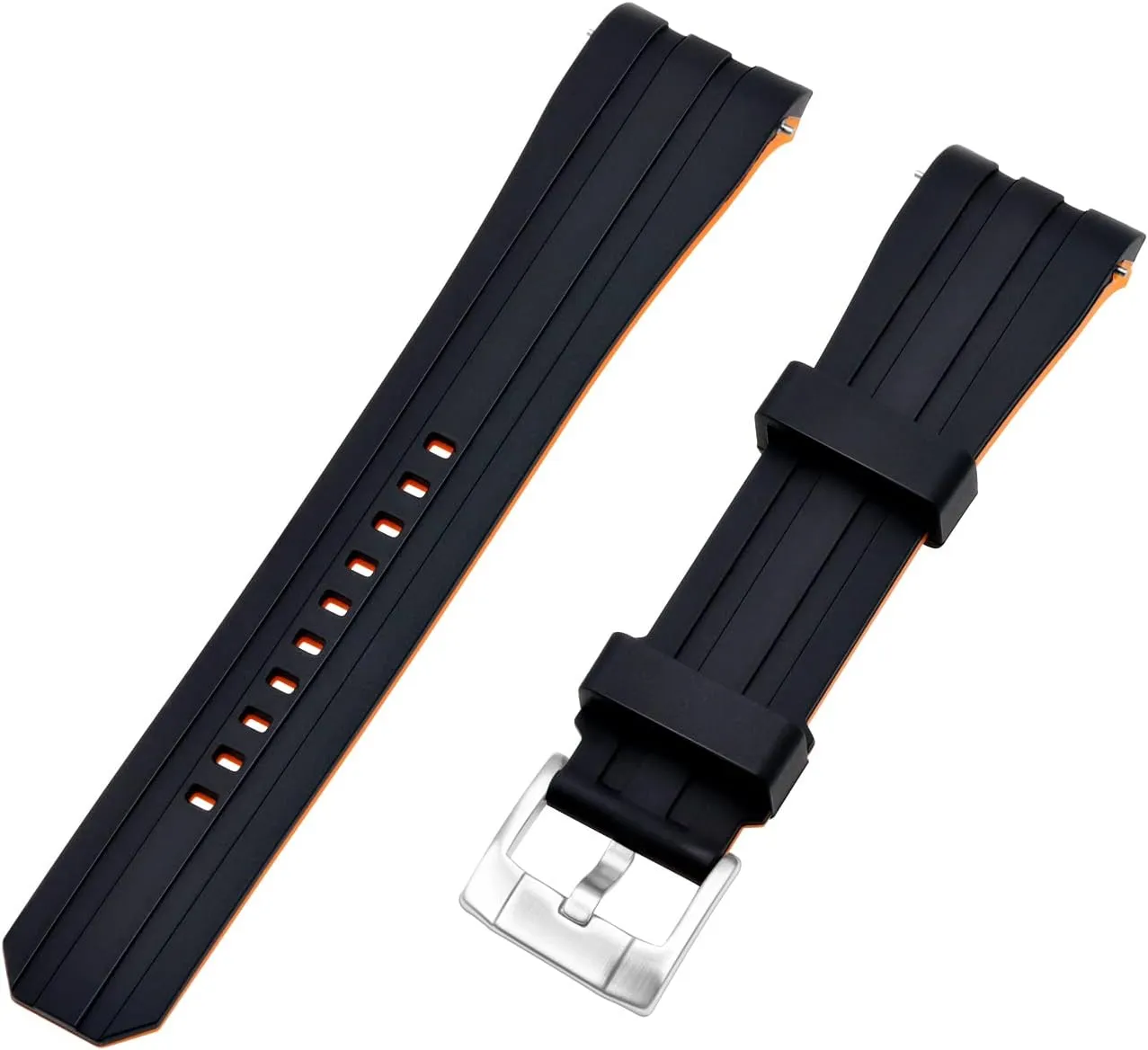 for Men Women YISIWERA Premium Two Tone Rubber Silicone 20mm 22mm Watch engine outrage bonito through Band Seamless Curved Ends Watch Strap Band Solid Stainless Steel Buckle Quick Release Pins 