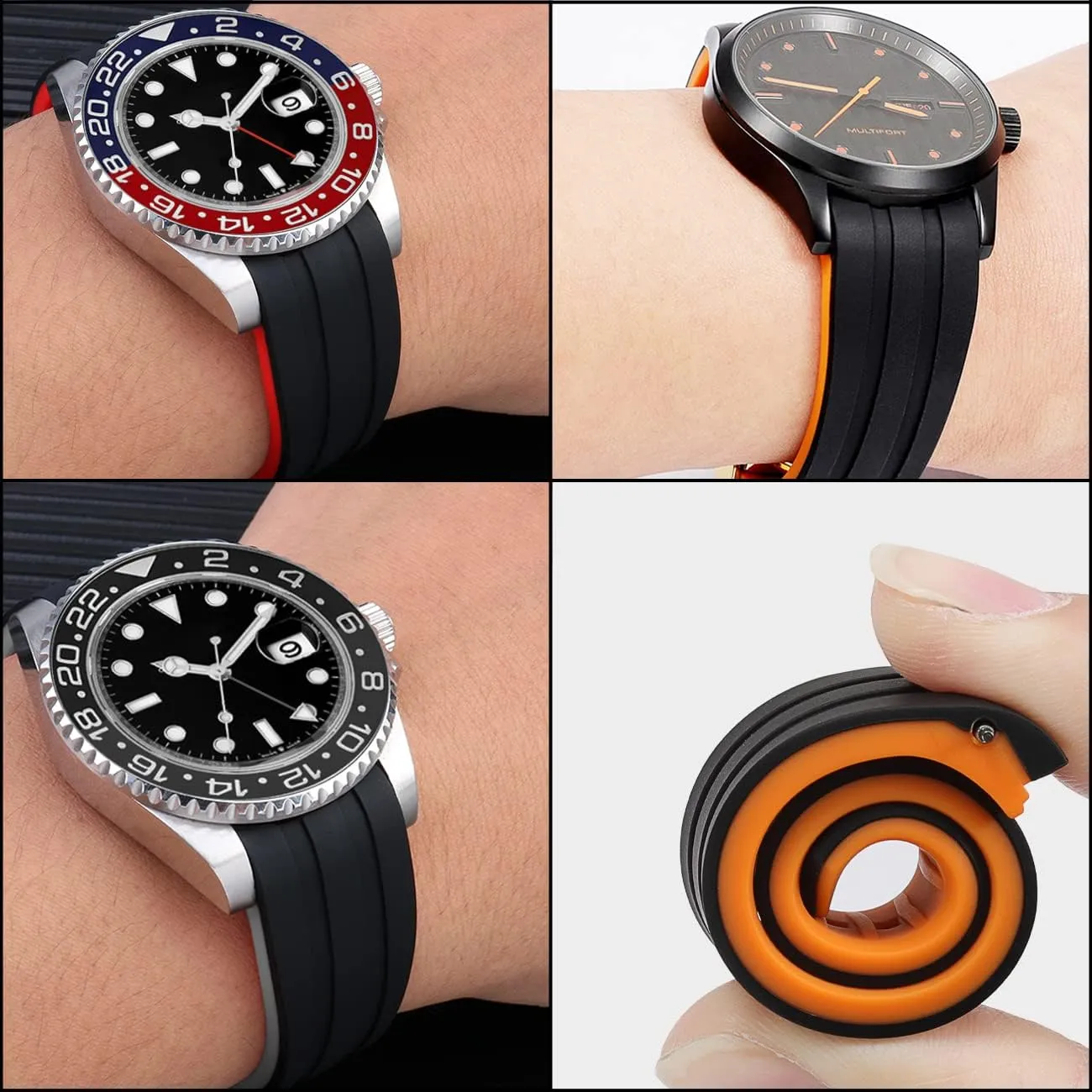 for Men Women YISIWERA Premium Two Tone Rubber Silicone 20mm 22mm Watch engine outrage bonito through Band Seamless Curved Ends Watch Strap Band Solid Stainless Steel Buckle Quick Release Pins 