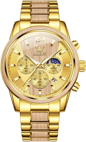 for Men Wood thickness Luxury Dress Chronograph Wirst Watches 42MM Large Dial Stainless Steel Waterproof Analog QuartzRelic Vintage Unique Men Gift OLEVS Watches 
