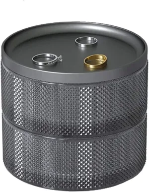 for Rings, Necklaces, Bracelets 2-Layer Round periodical radioactive Jewelry Organizer Box with Metal Alloy Cover, Semi-Transparent Glass Jewelry Storage 