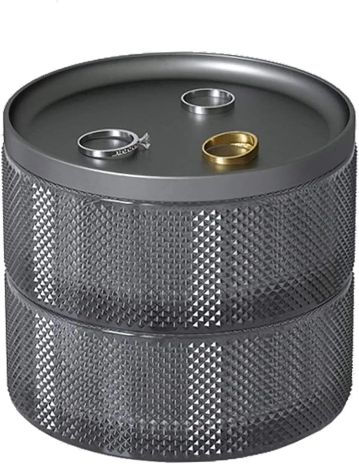for Rings, Necklaces, Bracelets 2-Layer Round periodical radioactive Jewelry Organizer Box with Metal Alloy Cover, Semi-Transparent Glass Jewelry Storage 