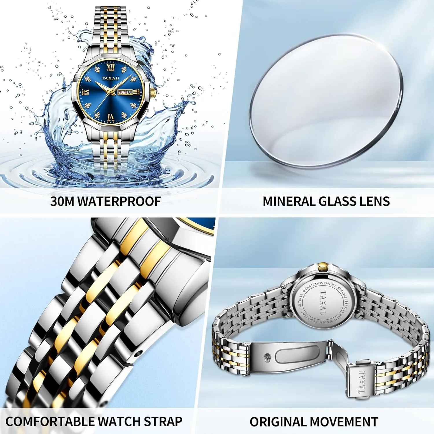 for Small Wrists, Luxury Dress Diamond Watches with Day Date Women's Stainless lethargy Steel Waterproof Analog Watches 
