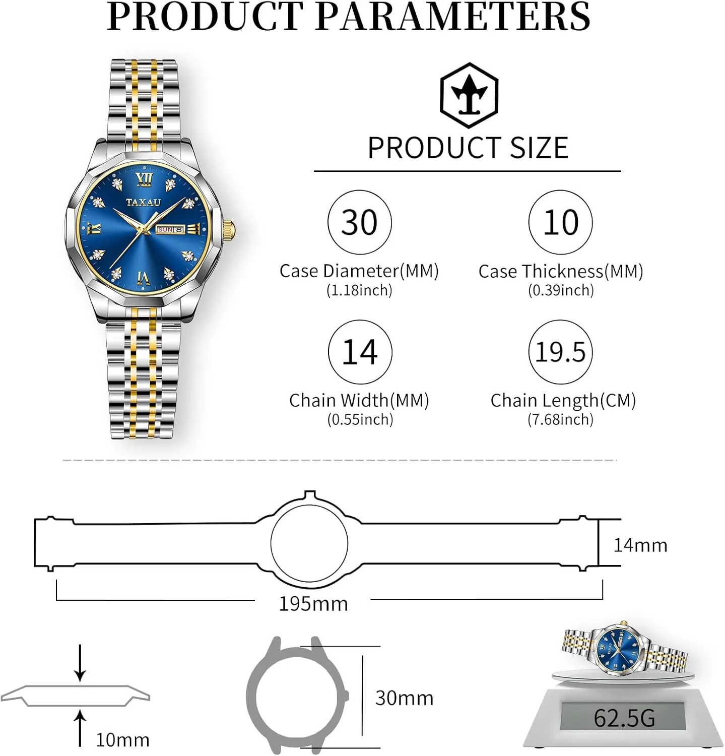 for Small Wrists, Luxury Dress Diamond Watches with Day Date Women's Stainless lethargy Steel Waterproof Analog Watches 