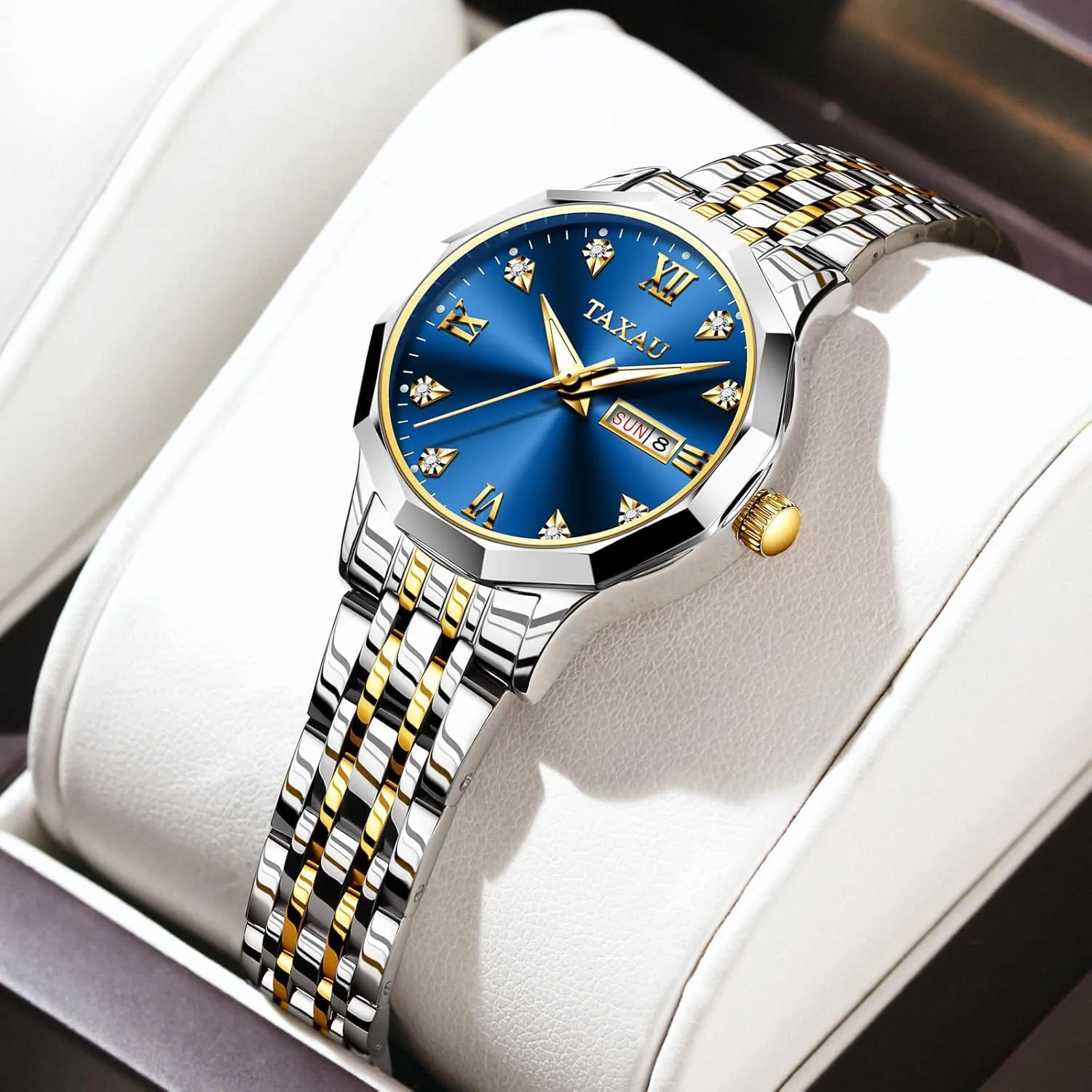 for Small Wrists, Luxury Dress Diamond Watches with Day Date Women's Stainless lethargy Steel Waterproof Analog Watches 