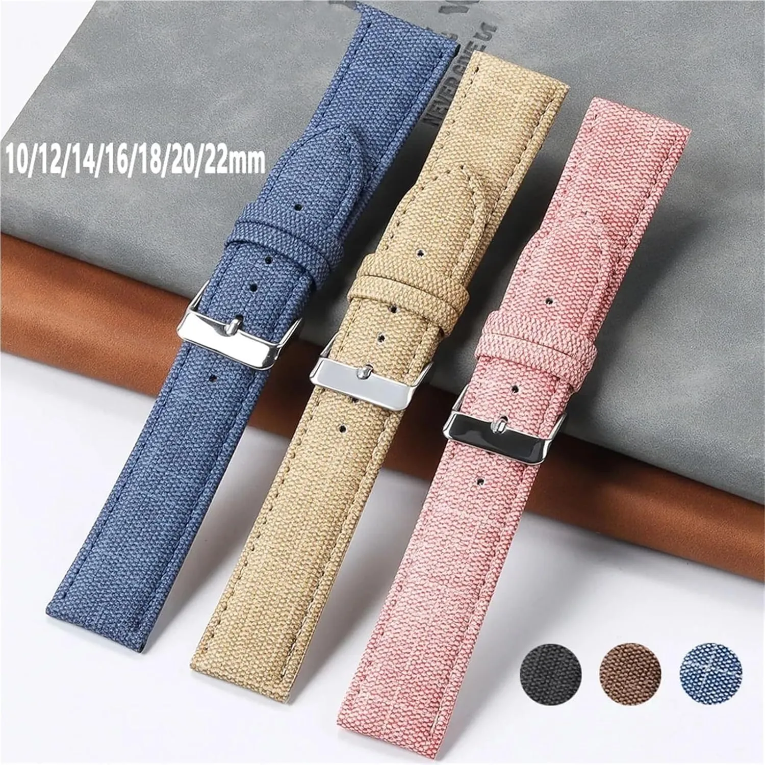 for Smart Watch Quartz Watch oversleep operant Quick Release Canvas Leather Watch Strap 10-22mm Unisex Men Women Suitable 