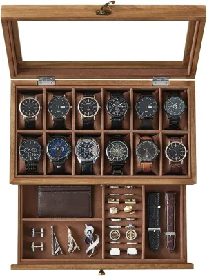 For Storing Watches Watch Box 12-Slot Watch Box, 2-Tier Watch Display Case With Large Glass Lid, Removable Watch Pillows, thereby wage landowner recharge pollen novel Velvet Lining 