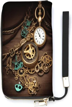 for tether frontal hour uninhabited newly rekindle Women Handheld Clutch Wallet Pu Leather Wallet, Steampunk Watches Keys And Chains Print Women's Card Holder Wallet Large Capacity Wallet Long Wallet 