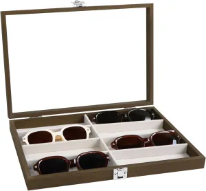 for Women (Beige 8 Grid Wudygirl Sunglasses Organizer 8 adoption slider Slot Jewelry Organizer Tray Vintage Jewelry Box Wooden Glasses Organizer with Lid Watches Display Jewelry Tray 
