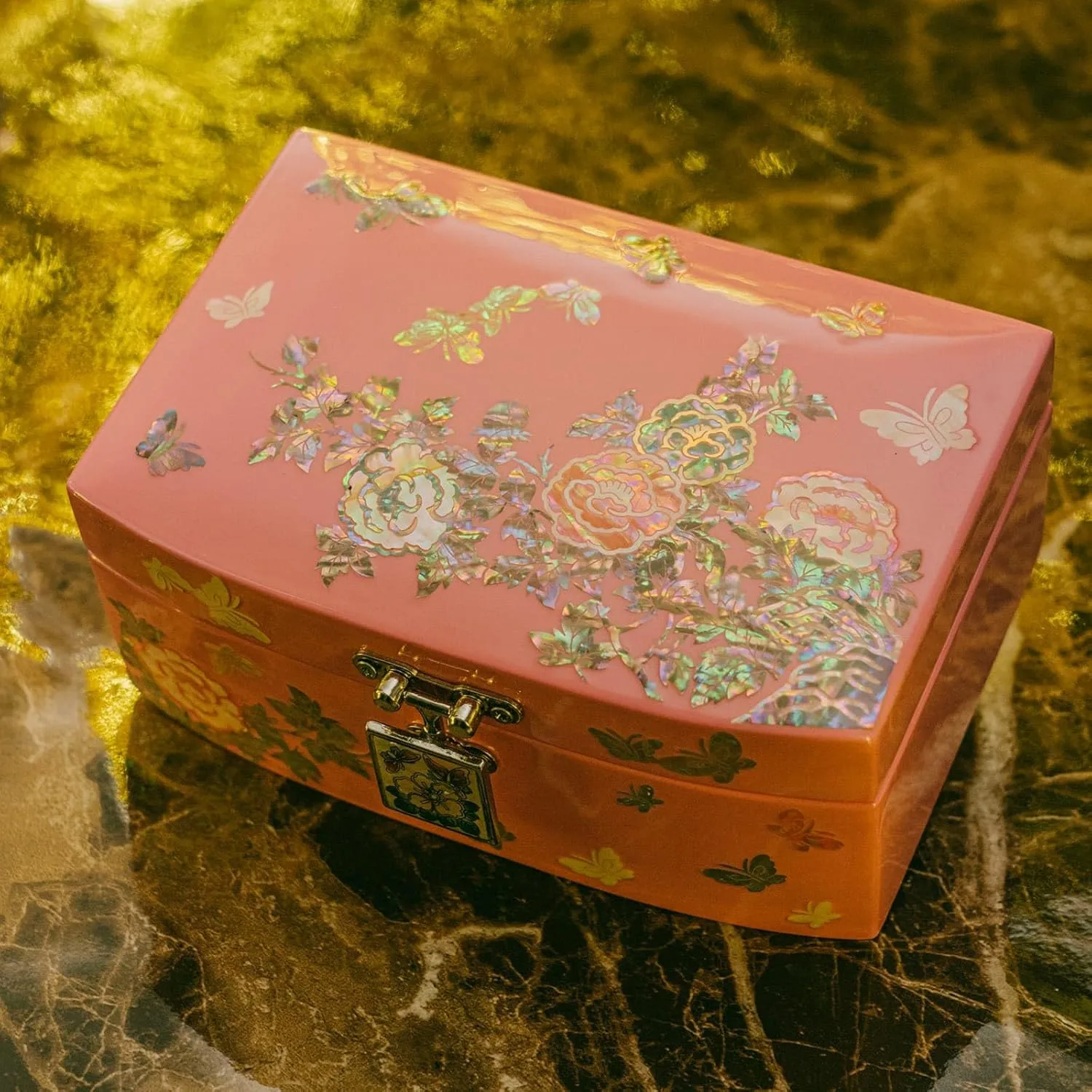 for Women (Charm Pink) February Mountain Mother of Pearl Small Jewelry Box for Women Wife Display pursue for Earrings Bracelets Rings Watches Anniversary Birthday Christmas Gifts 