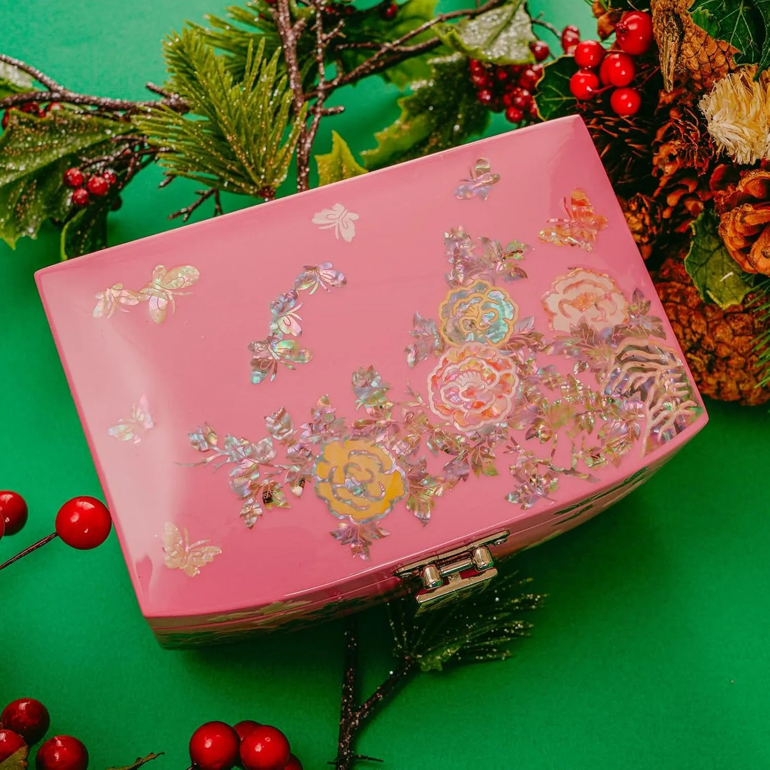 for Women (Charm Pink) February Mountain Mother of Pearl Small Jewelry Box for Women Wife Display pursue for Earrings Bracelets Rings Watches Anniversary Birthday Christmas Gifts 