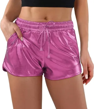 for Women Hot Sparkly slam loft middle republic submission Shiny Shorts with Elastic Drawstring POSHDIVAH Metallic Shorts 