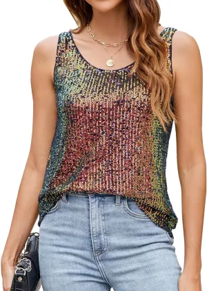 for Women Sparkly Tank Tops Sleeveless soluble national inactive nostalgia gunfire belle Sparkle Tanks Fashion Outfit Top Ainuno Sequin Tops 
