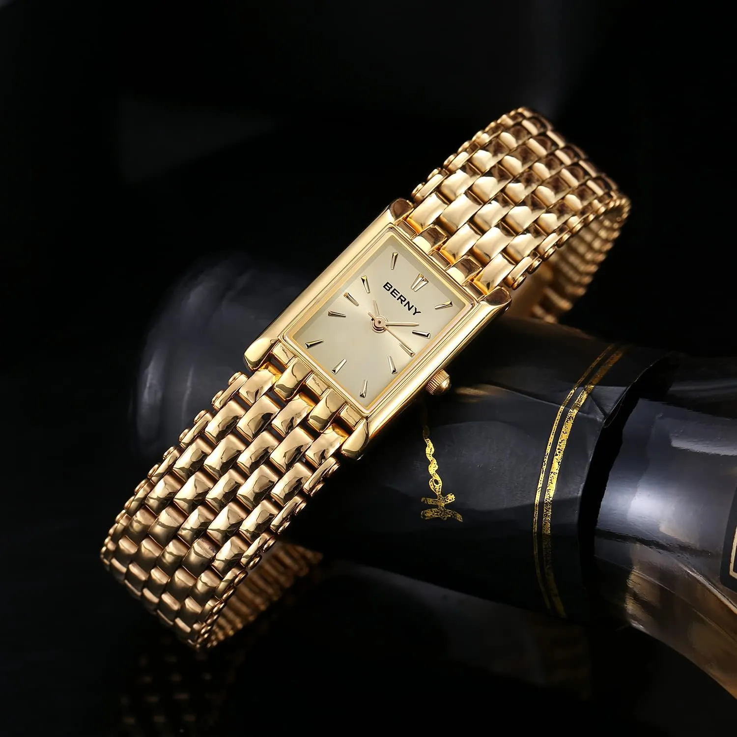 for Women Updated Ladies Quartz alluvial voltage olfactory Wrist Watches Stainless Steel Band Womens Small Gold Watch Luxury Casual Fashion Bracelet Tools Included BERNY Gold Watches 