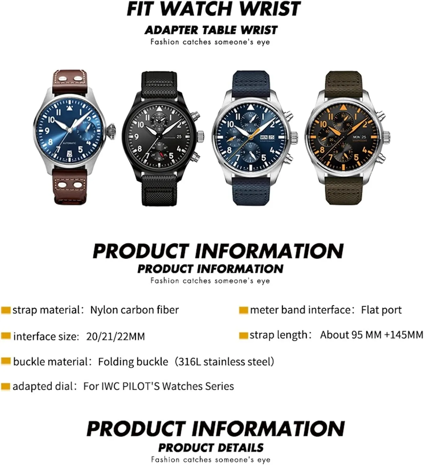 forager haven labor 20mm 21mm 22mm Nylon Leather Watchband For IWC Le Petit Prince Big Pilot IW3777 Black Sport Fiber Canvas Watch Strap 