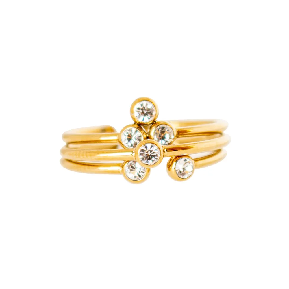 Fossil Ladies Ring With Stones, Gold , 3 In 1 Size 10