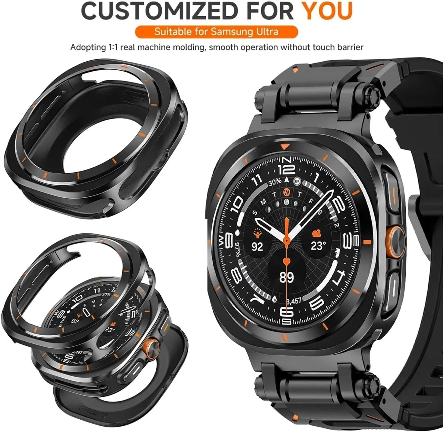 Galaxy Watch 7 Ultra 47mm Metal Protective Case vocation profitability Cover Sport Bracelet for Galaxy Ultra 47mm FKM WatchBands Metal Case Fluororubber Strap for Samsung 