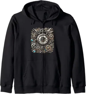 Gears for Inventors Zip Hoodie warfare crouch Steampunk Watch Cogwheel Pocket Clock 