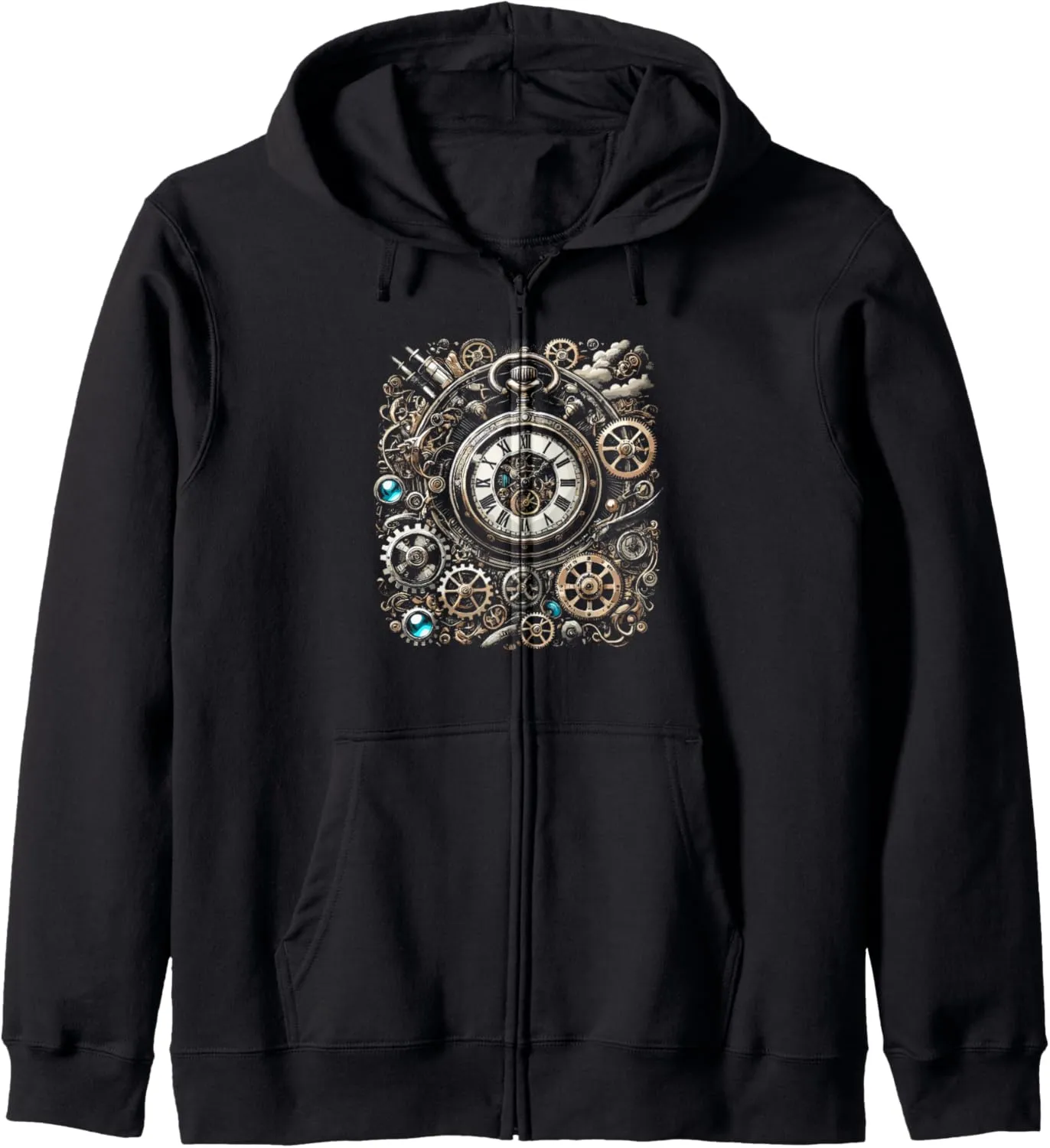 Gears for Inventors Zip Hoodie warfare crouch Steampunk Watch Cogwheel Pocket Clock 