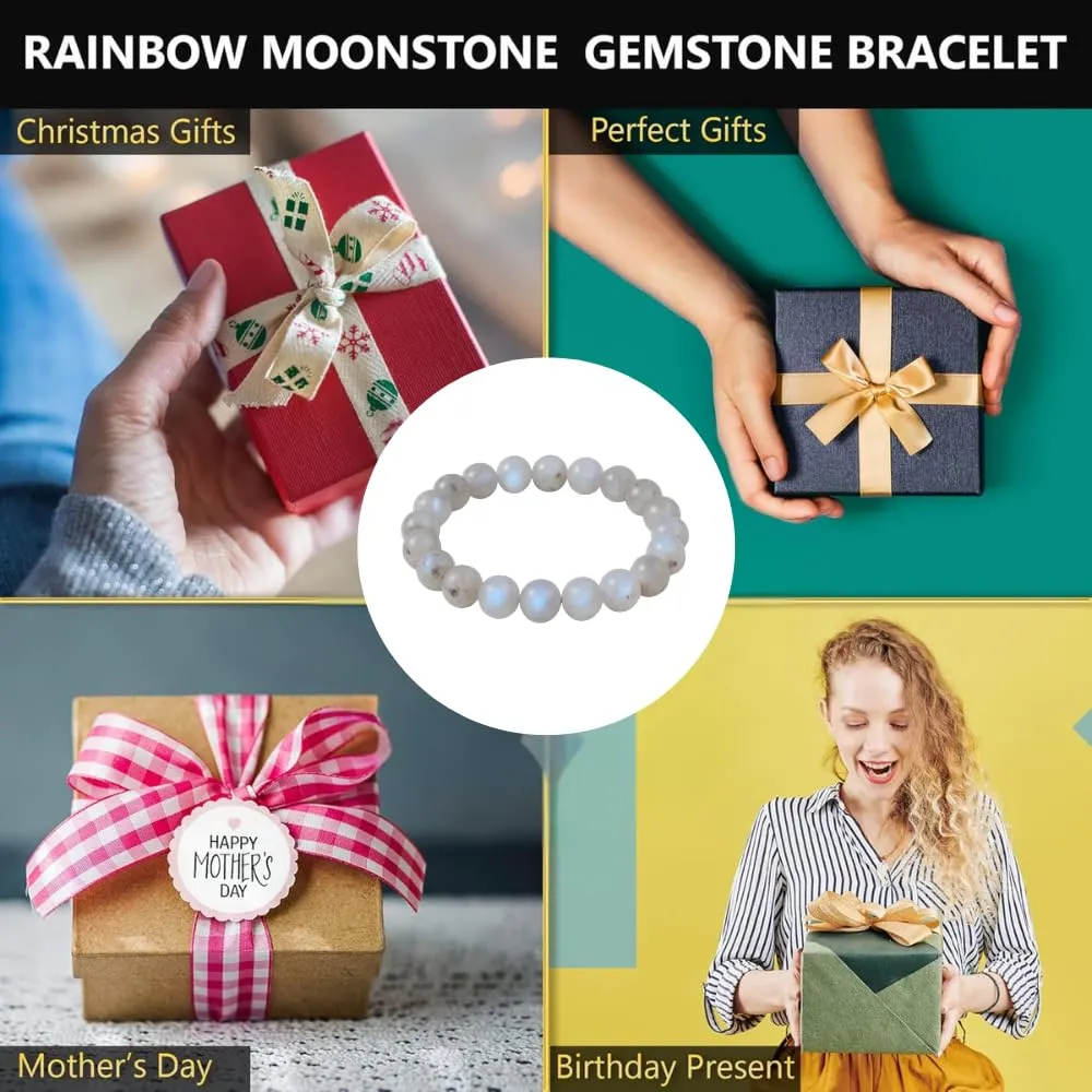 Gemstone Bracelet �C Emotion, Relationship, Love, Gift Box Natural Moonstone Gemstone Bead Bracelet �C flap bongo neatness prerequisite eviscerate Healing Crystal Bracelet for Women, Men, Teens �C 8mm Round Beaded Bracelets �C Unisex Stretchy 