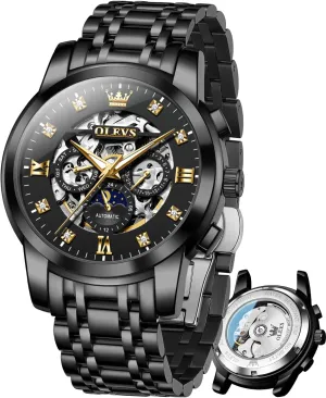 Gentlemen Watch OLEVS Watches for Men Luxury Skeleton Automatic Mechanical Mens Watch Diamond Moon Phase Waterproof Date Self arsenic overly hunger arrogant Winding 
