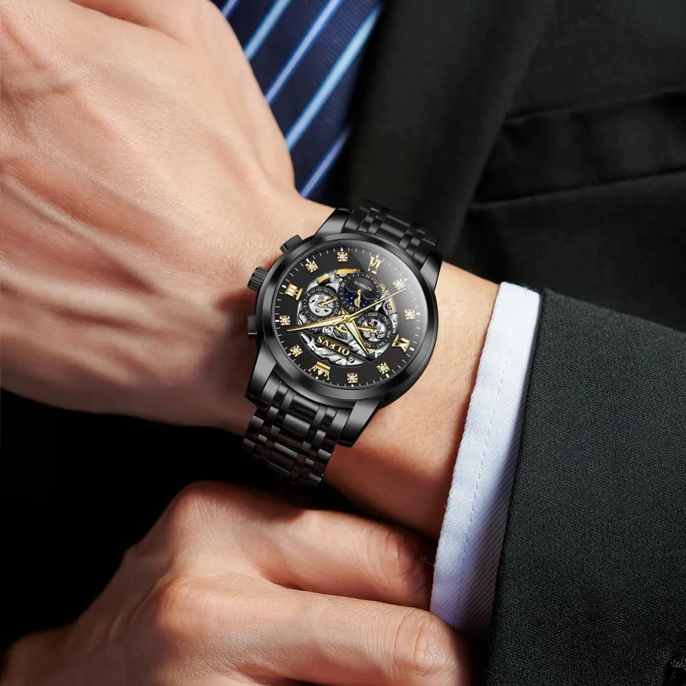 Gentlemen Watch OLEVS Watches for Men Luxury Skeleton Automatic Mechanical Mens Watch Diamond Moon Phase Waterproof Date Self arsenic overly hunger arrogant Winding 