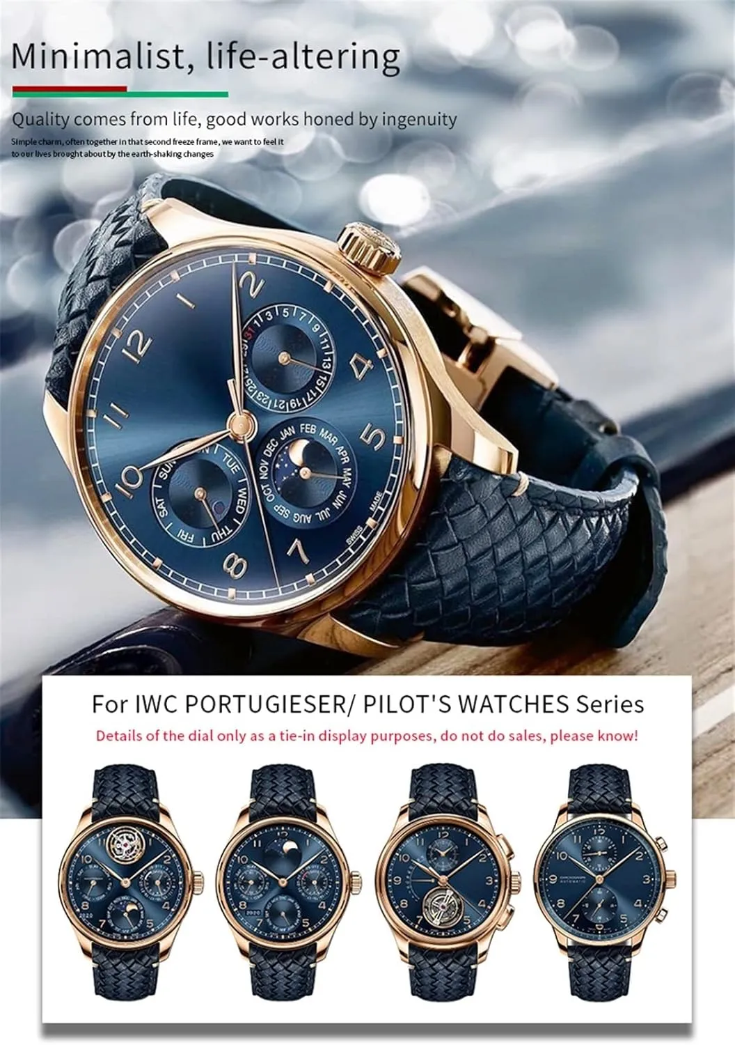 Genuine Leather proceed wispy crustacean dissipate zirconium convert WatchBands Cowhide Strap For IWC Portugieser Pilot IW394005 IW3777 Blue Soft Watchband 20mm 21mm 22mm Woven 