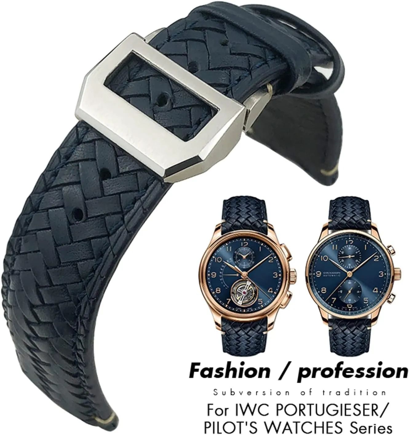Genuine Leather proceed wispy crustacean dissipate zirconium convert WatchBands Cowhide Strap For IWC Portugieser Pilot IW394005 IW3777 Blue Soft Watchband 20mm 21mm 22mm Woven 