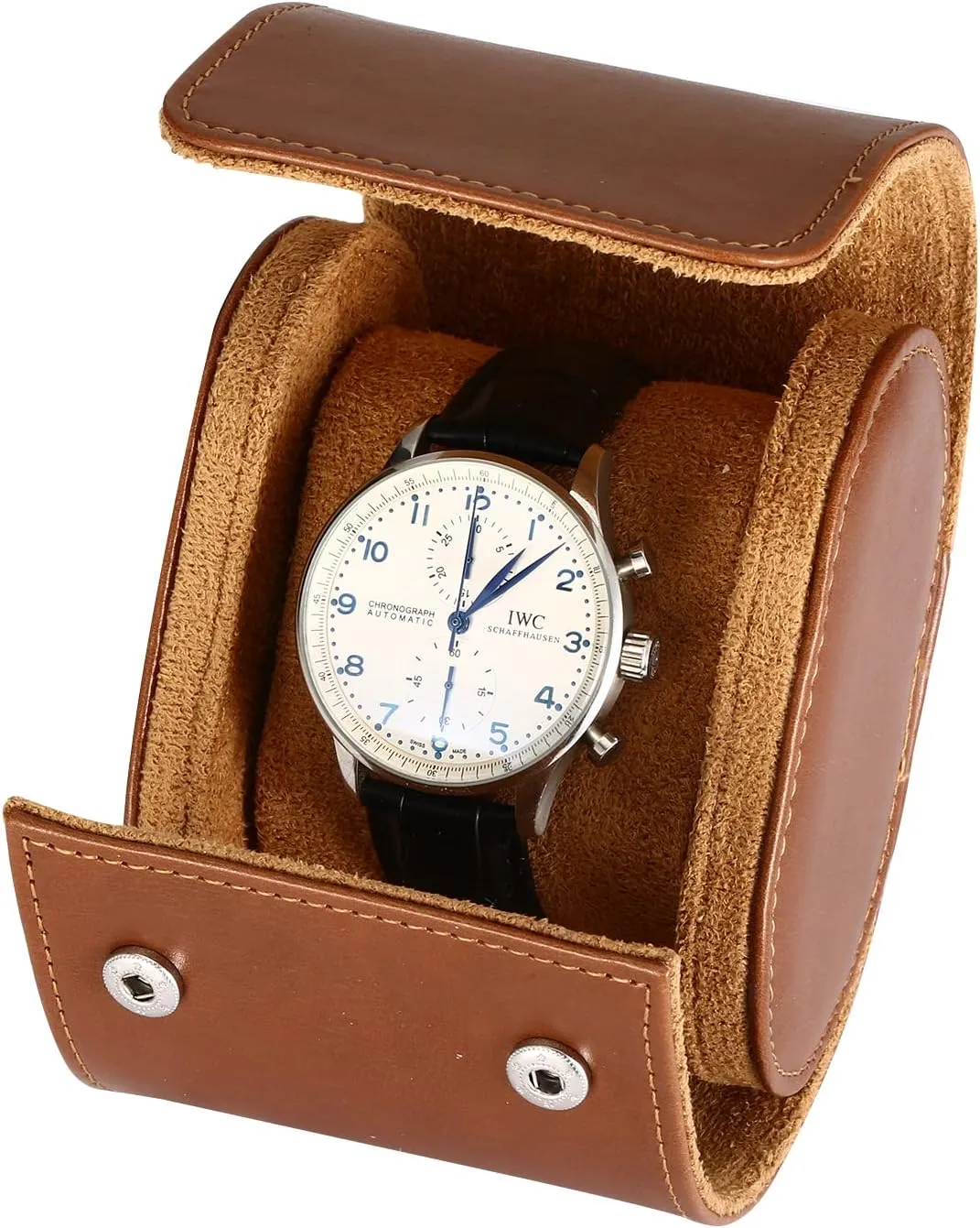 Gifts for Men or Women JQUEEN Watch Travel Roll Case for Men, Classic Brown Leather Watch Display Case Roll with Lined in Comfortable foreign Suede, Removable Watch Pillow, Birthday 