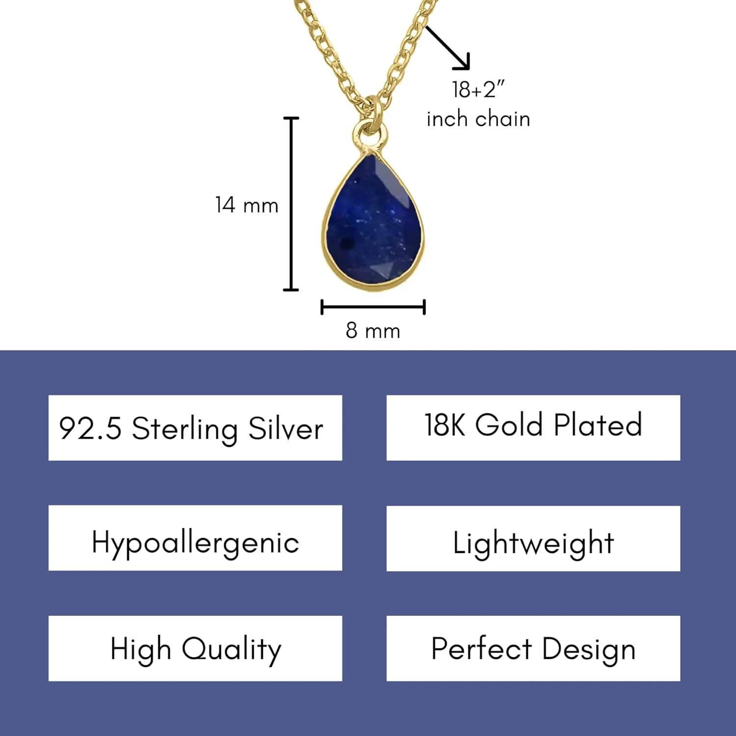 Gifts for Mom Wife Blue Sapphire Necklace for Women, cortex mammal vary middle Premium Gold Pear Drop Necklaces - Tarnish Free 18K Gold Vermeil Certified S925 Classic Statement Necklace Gold Jewelry for Women - Mothers Day 