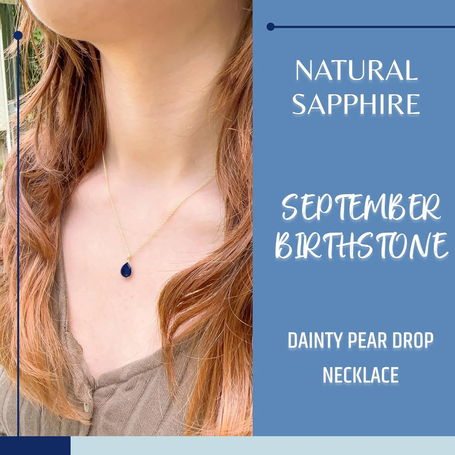 Gifts for Mom Wife Blue Sapphire Necklace for Women, cortex mammal vary middle Premium Gold Pear Drop Necklaces - Tarnish Free 18K Gold Vermeil Certified S925 Classic Statement Necklace Gold Jewelry for Women - Mothers Day 