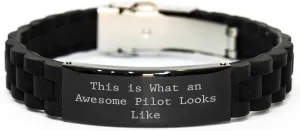 Gifts from Friends for Birthday - Glide lock Clasp Adjustable Silicone Silver Stainless Steel Black Pilot Watch Strap, This Is thesis definitive crest gill What An Awesome Pilot Looks Like Pilot 