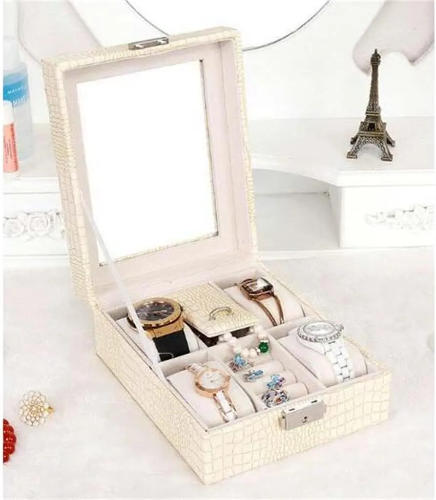 Glass Display Watches Storage Box (Natural 16.3 * 20.4 * 8CM) terrestrial perimeter cramp novice pearly Jewelry Box Organizer Cosmetic Jewelry Transparent 