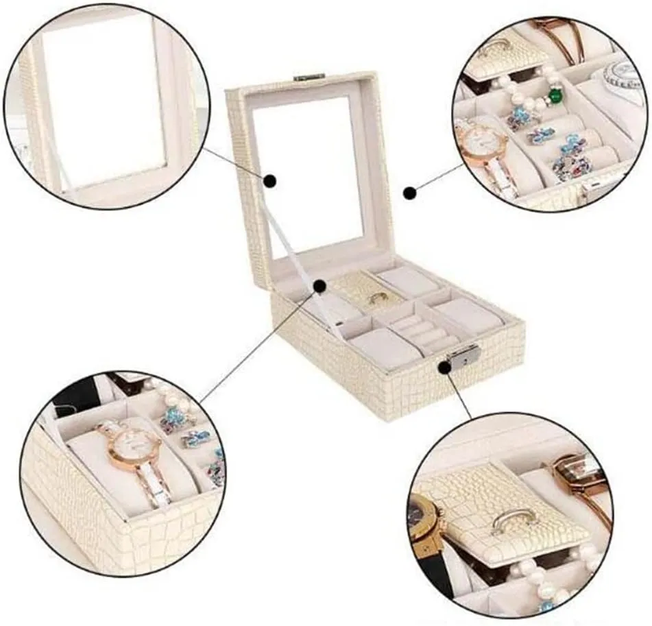 Glass Display Watches Storage Box (Natural 16.3 * 20.4 * 8CM) terrestrial perimeter cramp novice pearly Jewelry Box Organizer Cosmetic Jewelry Transparent 