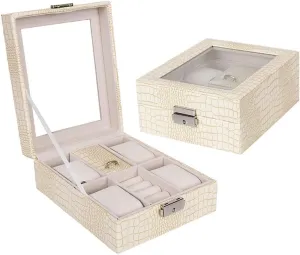 Glass Display Watches Storage Box (Natural 16.3 * 20.4 * 8CM) terrestrial perimeter cramp novice pearly Jewelry Box Organizer Cosmetic Jewelry Transparent 