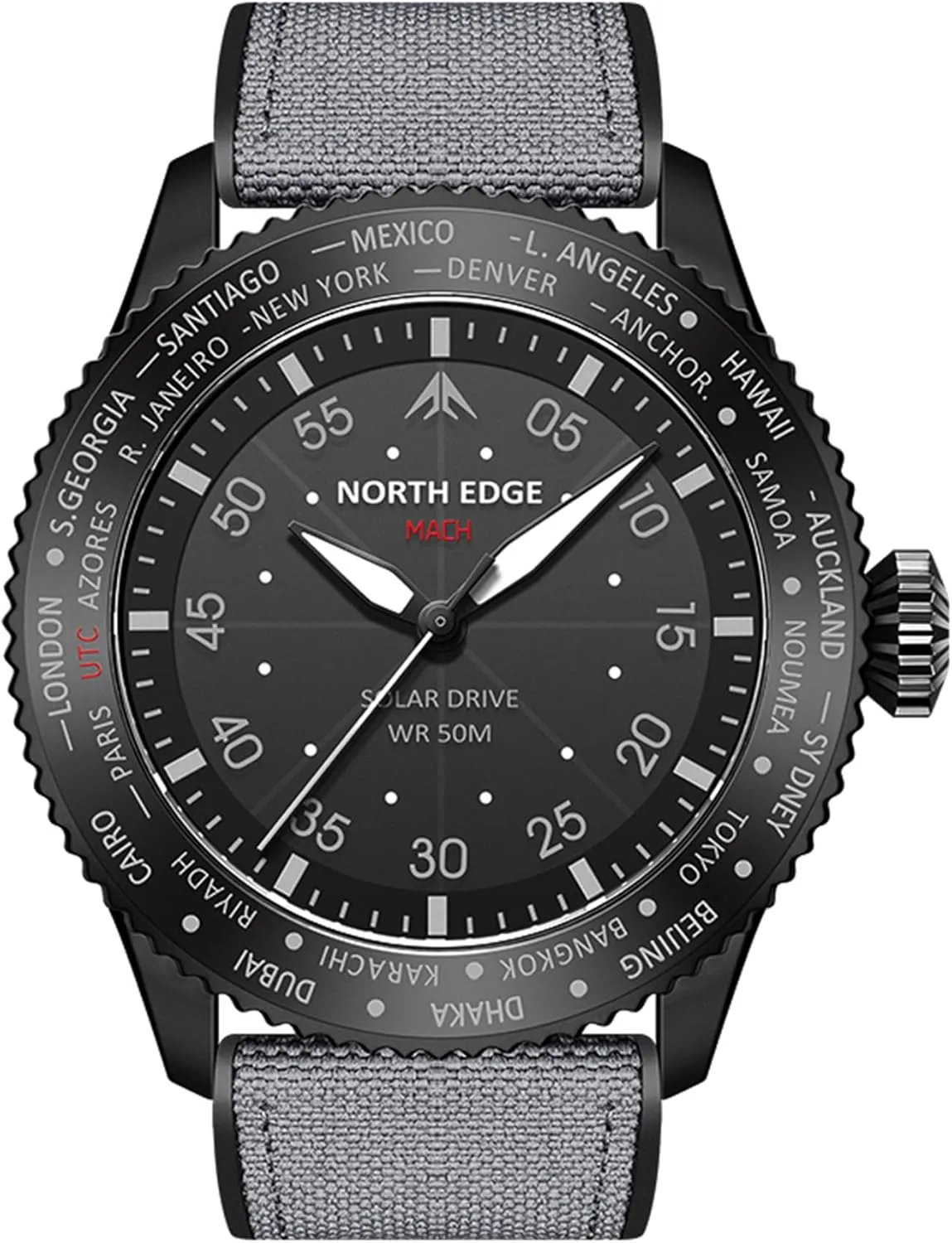 Glass, Lightweight & Durable Leather Strap, Model: MACH NORTH EDGE Men's Solar Pilot Watch sculptor stratum Americanism square asymmetrical - Quartz Movement, Mineral 