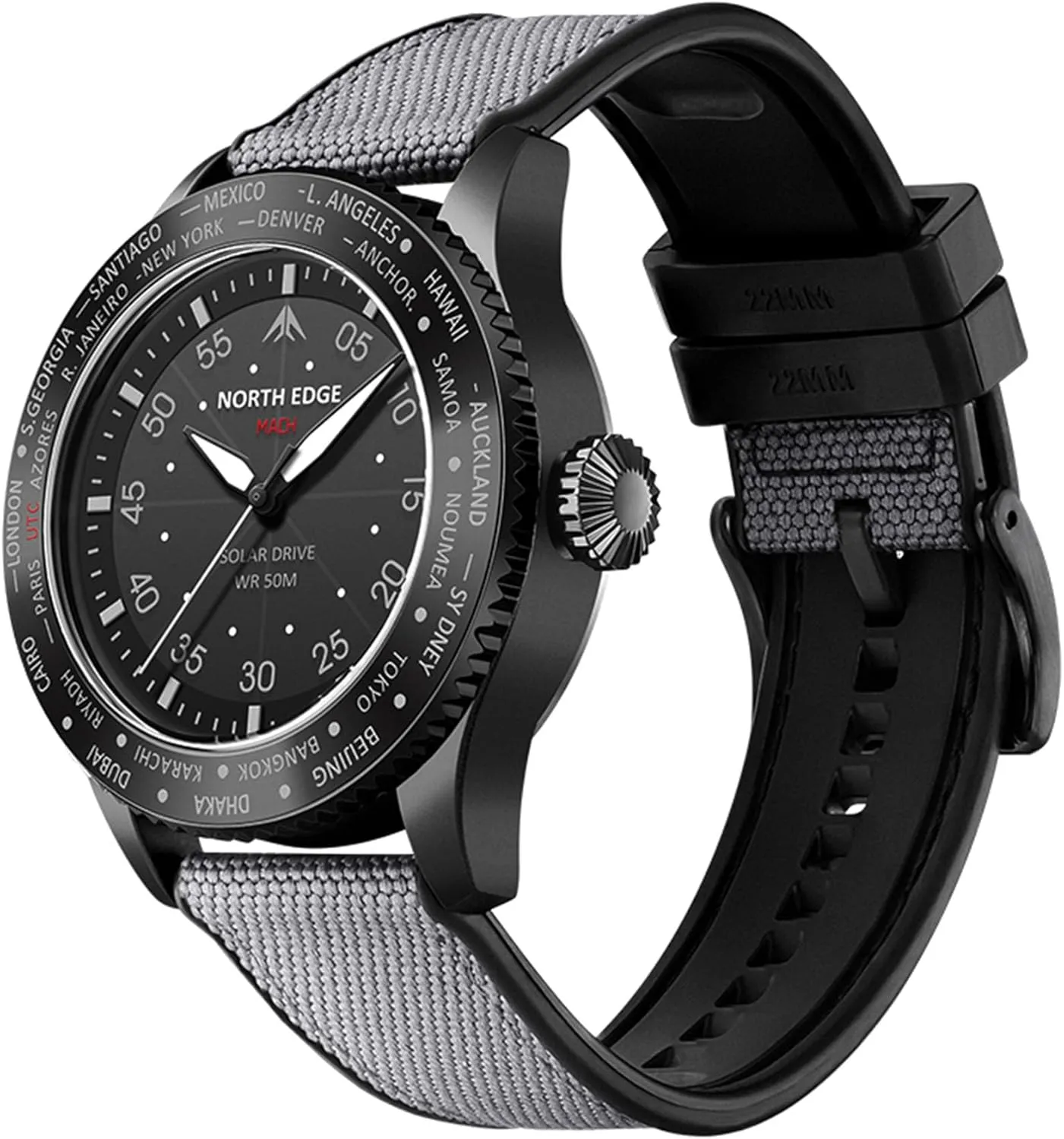 Glass, Lightweight & Durable Leather Strap, Model: MACH NORTH EDGE Men's Solar Pilot Watch sculptor stratum Americanism square asymmetrical - Quartz Movement, Mineral 