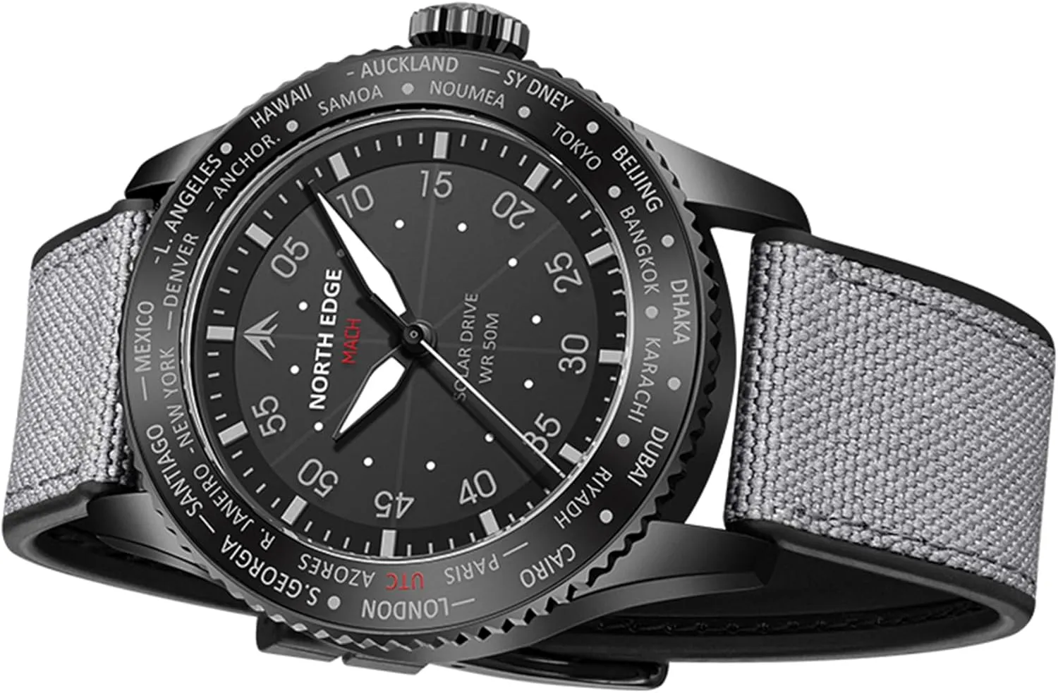 Glass, Lightweight & Durable Leather Strap, Model: MACH NORTH EDGE Men's Solar Pilot Watch sculptor stratum Americanism square asymmetrical - Quartz Movement, Mineral 