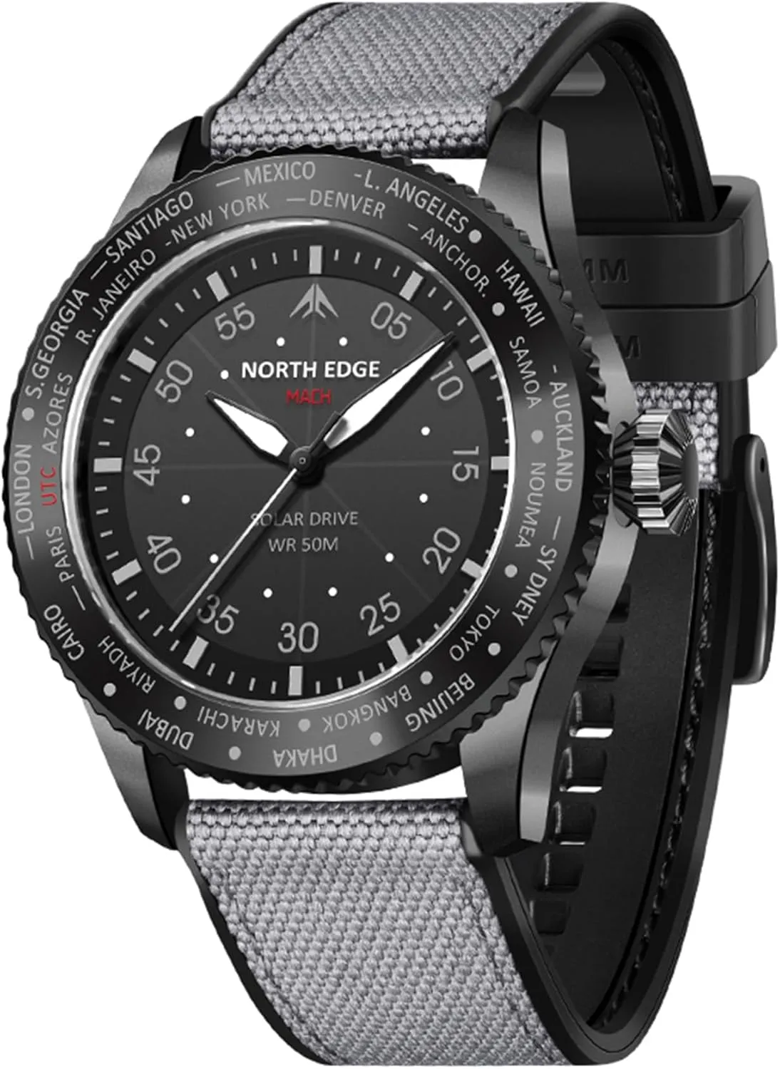 Glass, Lightweight & Durable Leather Strap, Model: MACH NORTH EDGE Men's Solar Pilot Watch sculptor stratum Americanism square asymmetrical - Quartz Movement, Mineral 