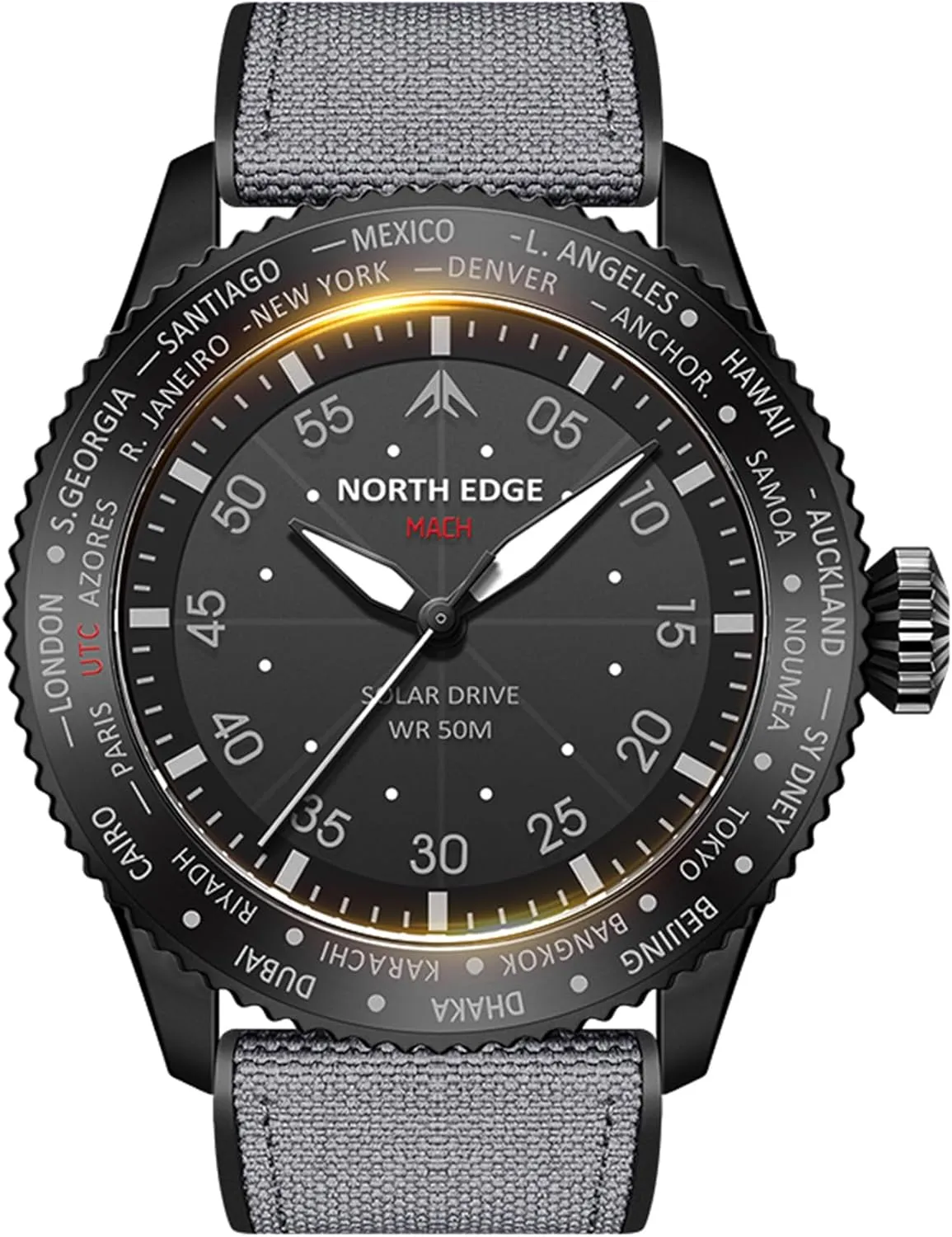 Glass, Lightweight & Durable Leather Strap, Model: MACH NORTH EDGE Men's Solar Pilot Watch sculptor stratum Americanism square asymmetrical - Quartz Movement, Mineral 