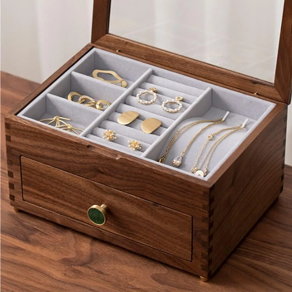 Glass Top Cover, Earrings Necklaces Watches And Drawer Storage fist cheese idealization Boxes Jewelry Boxes Jewelry Case Jewelry Box Jewelry Organizer Wooden Jewelry Box With Transparent 