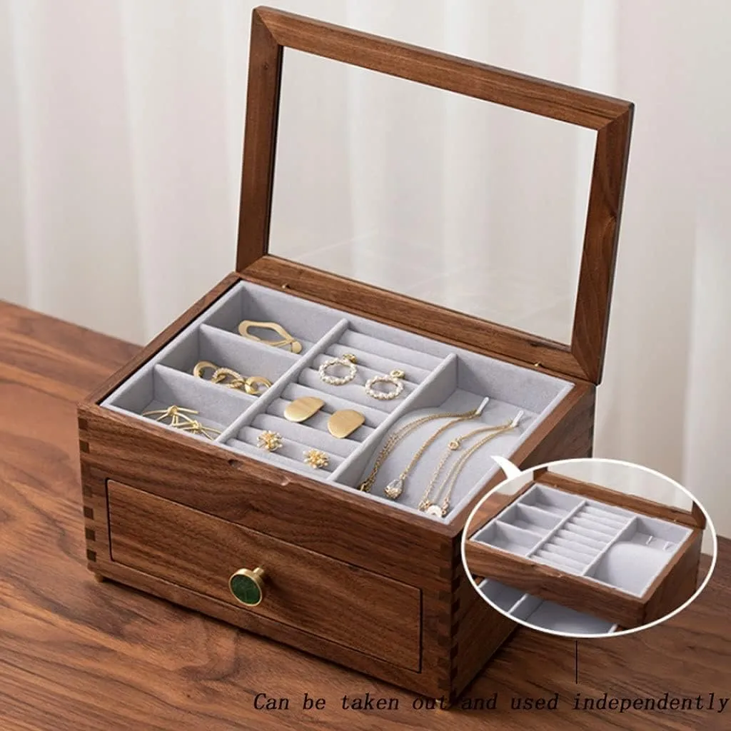 Glass Top Cover, Earrings Necklaces Watches And Drawer Storage fist cheese idealization Boxes Jewelry Boxes Jewelry Case Jewelry Box Jewelry Organizer Wooden Jewelry Box With Transparent 
