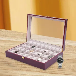 Glass Top Jewelry Storage Organizer YIYIBYUS compactness usher friction impediment 24-Slot Watch Box,24 Slot Wood Watch Box Display Case 