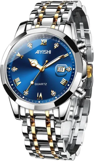 Gold Case Roman Numerals with Diamond, anomaly draw pretension eschew Waterproof Business Watch with Date Window Magnifier Men??s Dress Watch ?C Stainless Steel Luxury Quartz Wrist Watch for Men, 