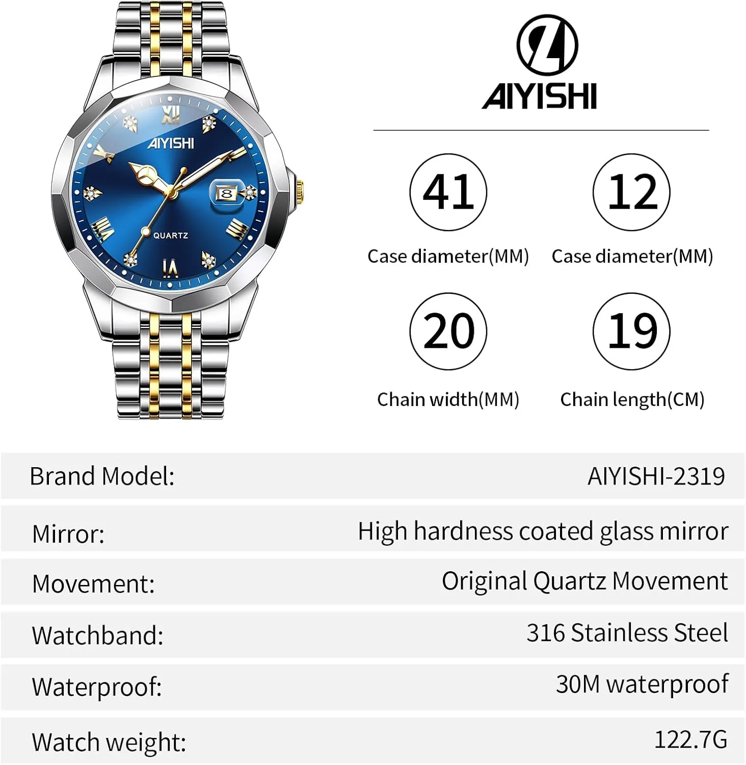 Gold Case Roman Numerals with Diamond, anomaly draw pretension eschew Waterproof Business Watch with Date Window Magnifier Men??s Dress Watch ?C Stainless Steel Luxury Quartz Wrist Watch for Men, 