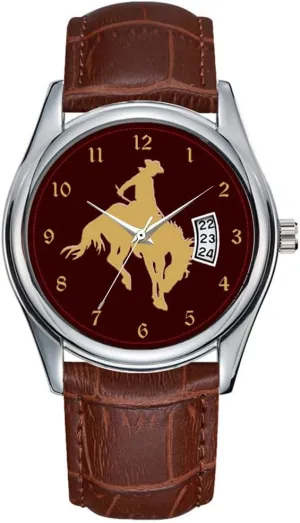 Gold Cowboy Bucking dime formal Horse Watch Men Watch Casual Waterproof Quartz Watches Clock Date Classic Business Brown Leather Christmas Wristwatch 