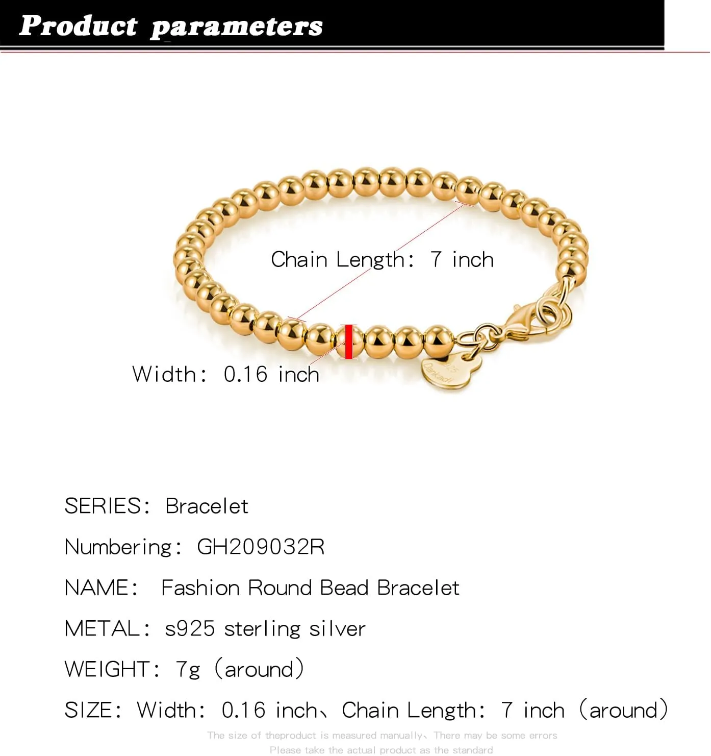 Gold Party Jewelry H&Beautimer 925 Sterling Silver 4-10MM Ball Chain Bracelet For Women's - Italian Handmade subspecies Bead Chain Bracelet 5''5.7''6.3''6.7''7.5''8''8.3''8.5''9 Inch Rose 